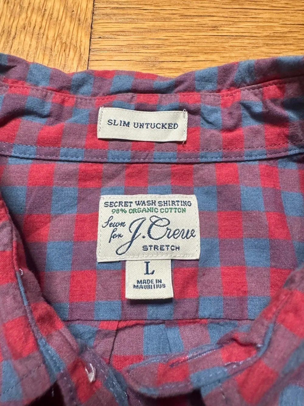 J. Crew Mens Large Slim Untucked Plaid Button Down Shirt Long Sleeve Blue Red
